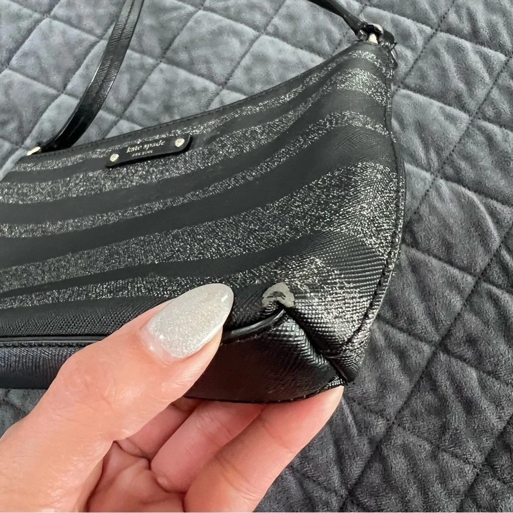 Kate Spade Crossbody Purse Bag Black Shimmery Sparkle Stripe Small Rectangle